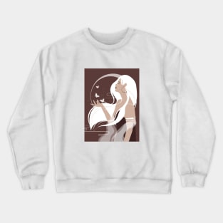 Celestial art, Moon art, Celestial butterfly print, Halloween, Witch art, Woman with long white hair, Aesthetic art Crewneck Sweatshirt